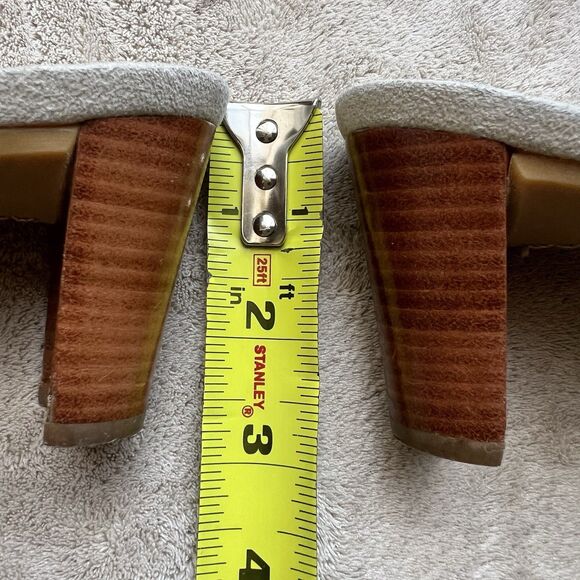 Stuart Weitzman Neutral Bone Leather Mule Heeled Sandals Women 6.5 AA Toe Ring - Picture 10 of 16